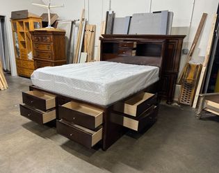 Queen Dark Wood Captain's Bed with Storage Drawers