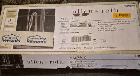Open boxed allen+Roth kitchen faucet