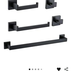  Bath Towel Bar, Premium Stainless Steel 5 Pieces Bathroom Hardware Accessories Set Wall Mounted Towel Bar Set, Matte Black