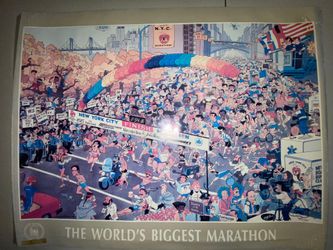 RARE VTG Michel Kichka The Worlds Biggest Marathon New York City poster DAMAGED