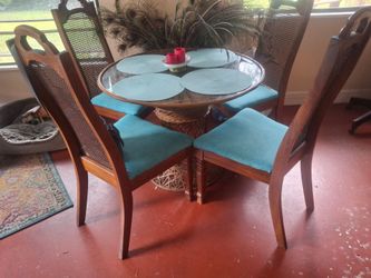 Set of 4 High Back Wood Dining Chairs