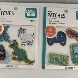 NEW 4 pack Icon fuzzy self adhesive sticker patches dinosaurs shark animals And Video Gaming 