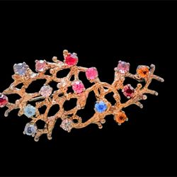 Vintage Ster. PC Brooch Pin Multi Color Rhinestone Crystal Gold ToneBranch