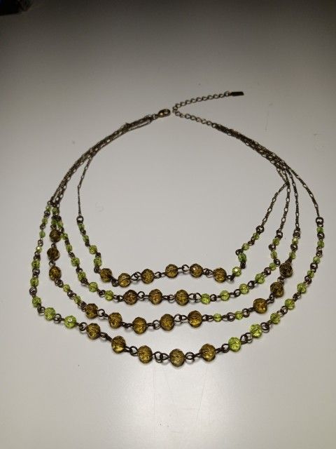 1928 Jewelry Olive & Green Beaded Choker Adjustable 15-18 In. Vintage Style
