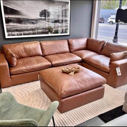 Emilia Caramel Leather 4pc Sectional Couch 