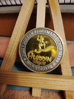 1994 Aladdin Hotel,Las Vegas Nevada $40 gaming token.999 Pure Silver with 24k Heavy Gold Electroplate 46.57 grams