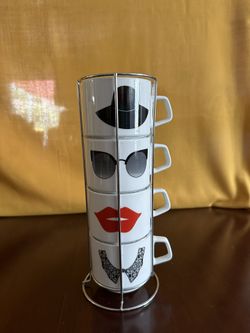 Coffee Mugs with Wire Stack Rack