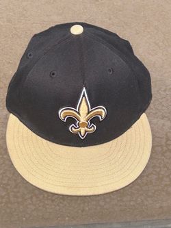 Vintage Reebok NFL On-Field New Orleans Saints Fitted Hat Size 7 Black Gold Flat Brim