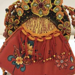 Mary Frances Beaded Handbag Purse, Yellow Orange Flowers, Embroidered, 8.5" Tall