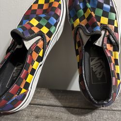Rainbow Checkered Slip On Vans