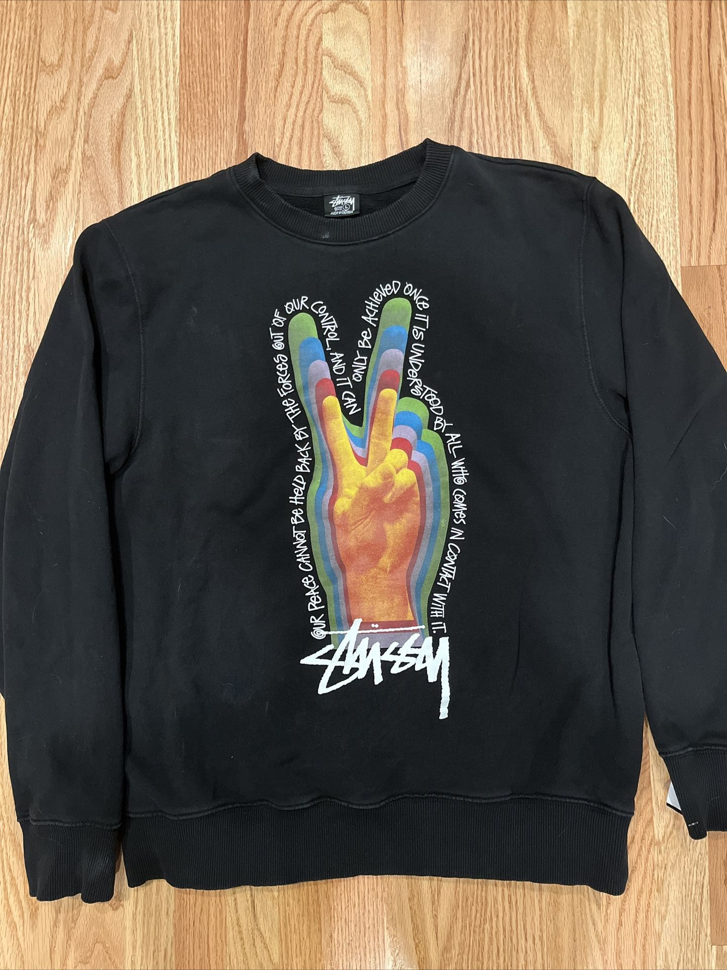 Stussy Sweatshirt Large Peace Sign Crew Neck Pullover