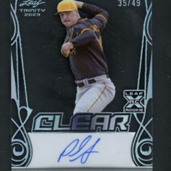 PAUL SKENES /49 SIGNED 2023 Leaf Trinity Clear Platinum RC BASEBALL CARD