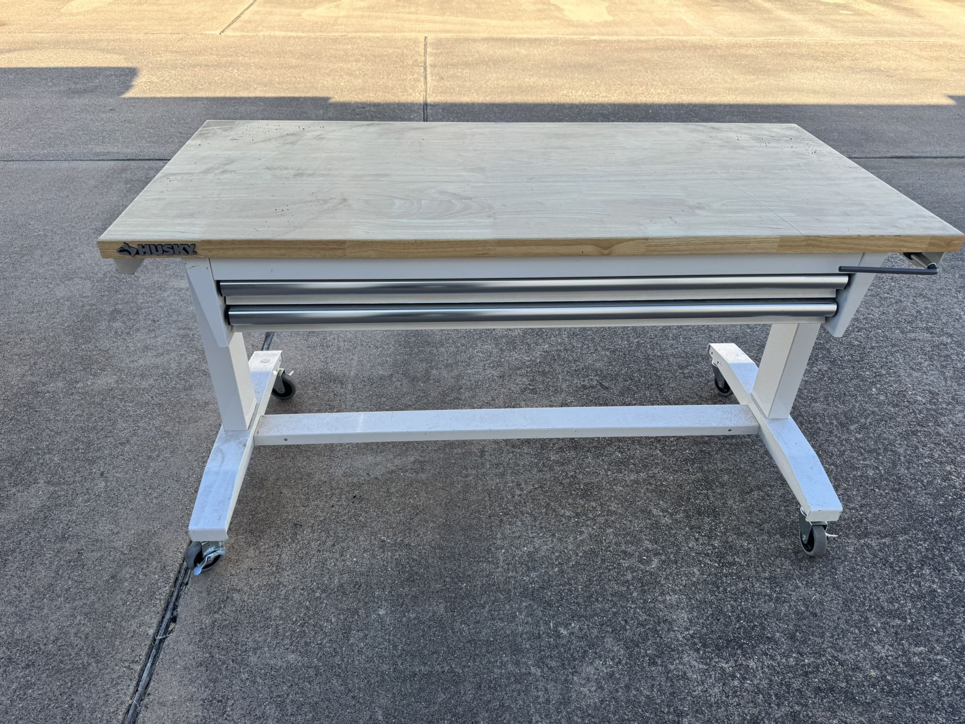 Husky - white workbench Table with Solid Wood Top