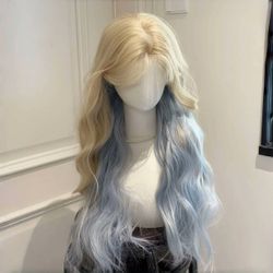 26inch blonde & baby blue wig