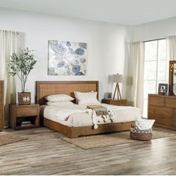 Brand New Light Walnut 4pc Queen Bedroom Set (Available In Eastern King Size)
