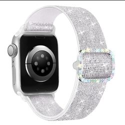 New Apple Watch Stretchy Nylon Solo Loop Band 38/40/41mm – Silver Glitter