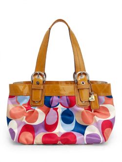 Coach Poppy Bubble Satchel - Multicolor Op Art , Orange Patent Trim
