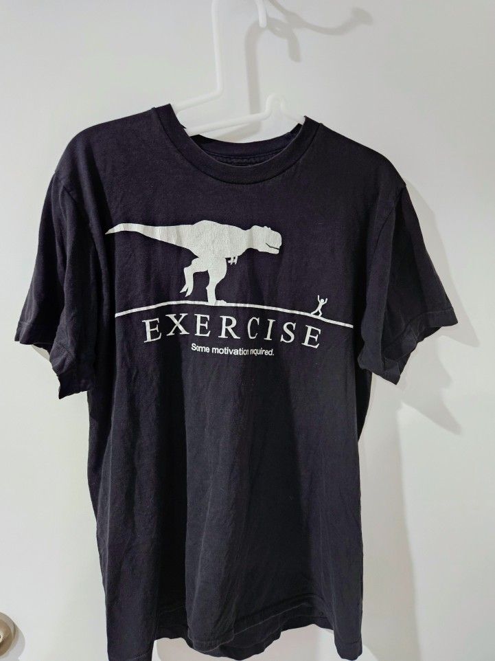 Woot black T shirt, Exercise - Some Motivation Required, men's medium, cotton