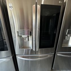 LG 3 Door Stainless Steel Refrigerator Instaview 36 Inch Wide Works Great 
