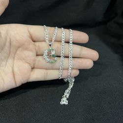 925 Sterling Silver Women Green CZ Hummingbird Bird & Curb Chain