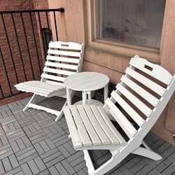 White patio chairs, and table set