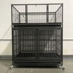 🔵Brand New 43” Double  dog kennel cage as in Picture.   🐕