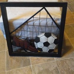 Retro Metal Soccer Ball At Soccer Cleats Pop Out Wall Hanging 16x16 Excellent Condition Never Hung Up Been
