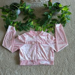Pink Ruffled Velour Cropped Jacket (XS)