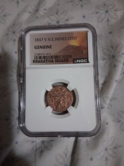 1837 V N.E. Indies Cent NGC Genuine Krakatoa Hoard
