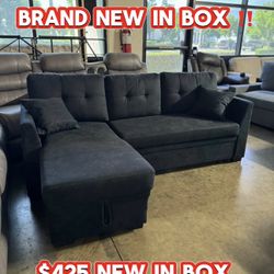 ‼️ New In Box 📦 Couch 🛋️ USB Ports ✅ Pull Out Bed ✅ Storage Compartment ✅ Side Pockets ✅ Reversible L✅ Brand New 