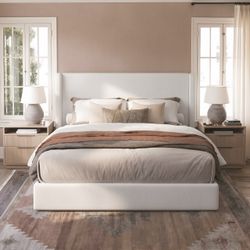 Queen Size Upholstered Wingback Bed Frame with 53'' Extra Tall Headboard
