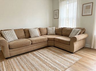 Large Tan Microfiber Sectional Sofa