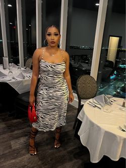 Zebra print midi split dress with criss -  cross back