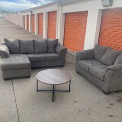 FREE DELIVERY!! Modern Gray Sectional Sofa Set w/ Ottoman + Loveseat & Coffee Table