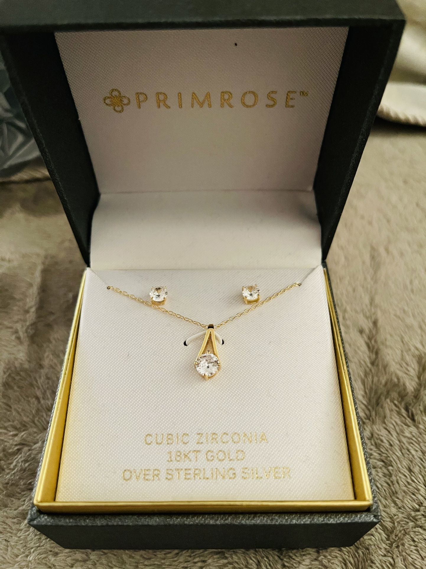 Primrose Cubic Zirconia 18kt Gold Over Sterling Silver Earrings And Necklace