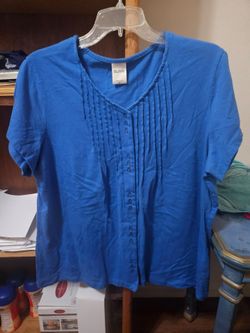Blair Blue XLarge S/S V-Neck Blouse Top Vintage