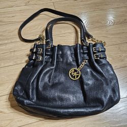 Michael Kors Edie Leather Purse Tote Handbag Black Gold Y2K Style MK Shoulder Bag