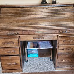 Solid Oak Vintage Roll Top Desk