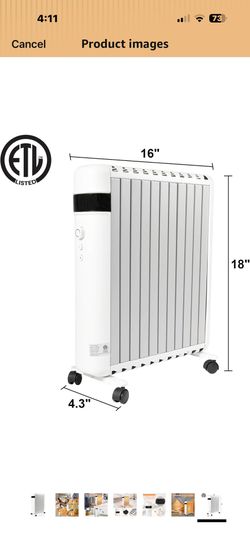 1) Electric Space Heater 1500W Panel Convector Heater with Wheels for Indoor Use Room Sizes up to 215ft. 40 45$