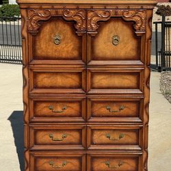 BEAUTIFUL!! Unique, Vintage Ornate Solid Wood Tallboy Dresser Armoire (Read Description)