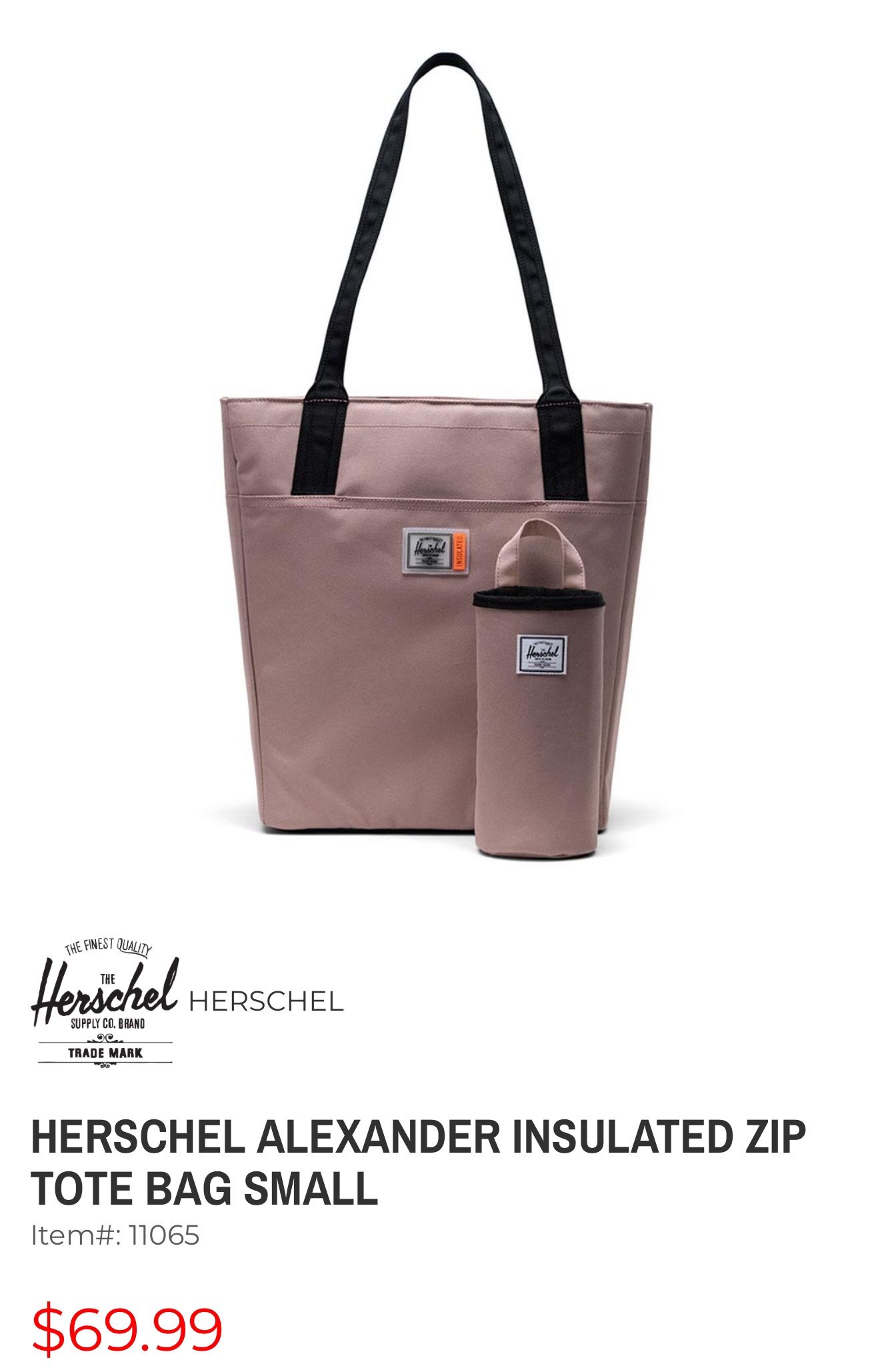 HERSCHEL ALEXANDER INSULATED ZIP TOTE BAG SMALL