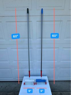 Two brand-new paint roller brushes, with an extended 60" handle and a 9" roller.