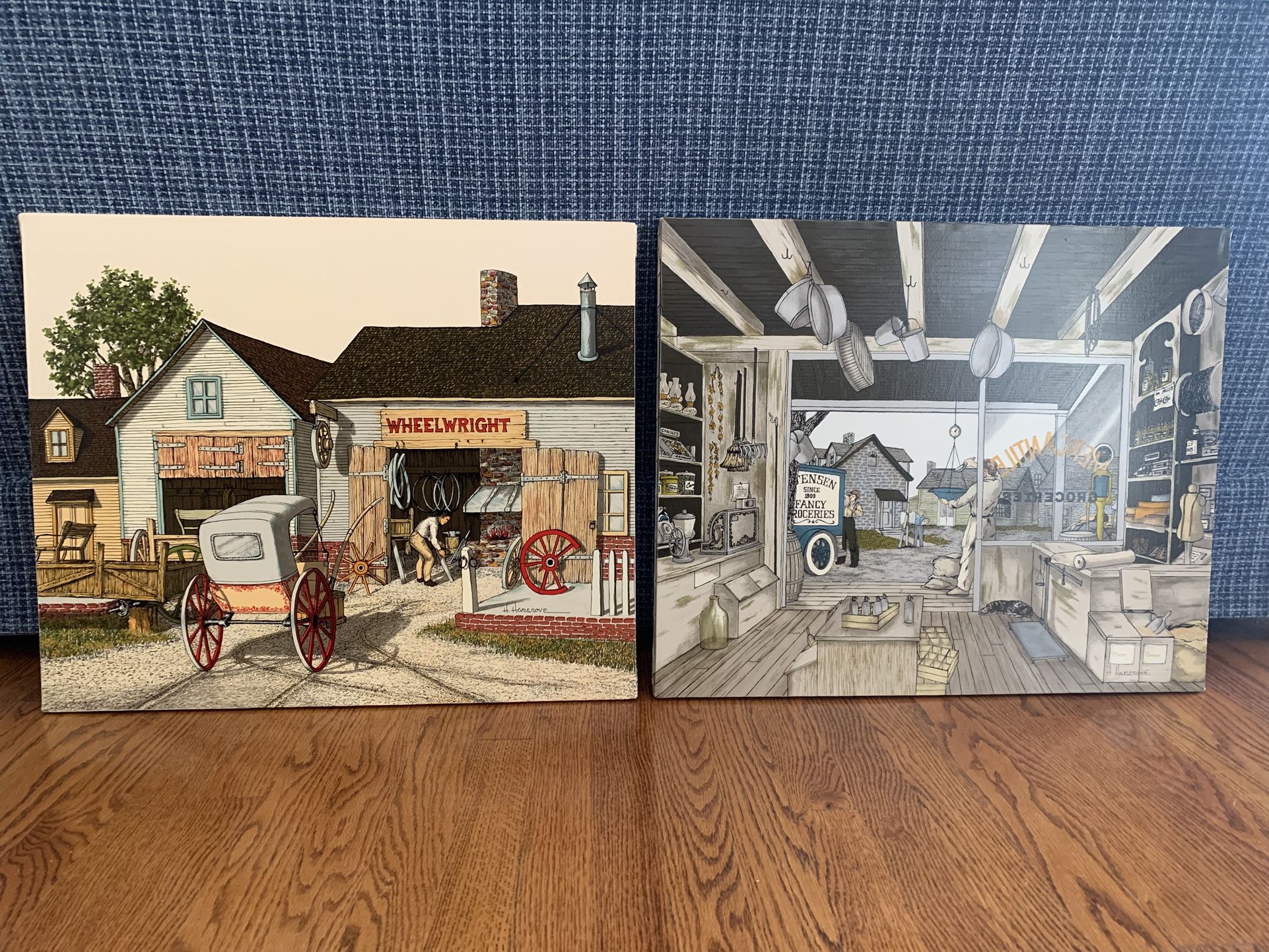 HARGROVE 24 X 20 OIL PRINTS ON CANVAS, COUNTRY THEMES, EXCELLENT CONDITION!