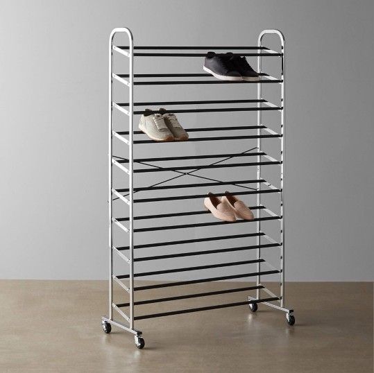 50 Pair Shoe Rack Metal Sturdy Portable Rolling