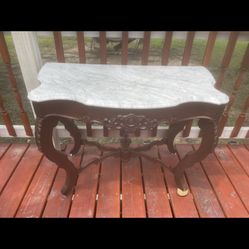 Antique Wood Table With Marble Top