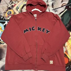 Disney Store Vintage Retro Mickey Mouse Zip Up Hooded Jacket Large 
