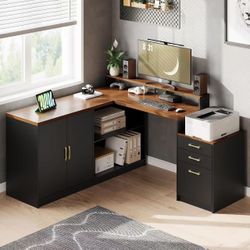 ❤️🔥 63-inch L-shaped executive desk with drawers and stand$120 box 📦