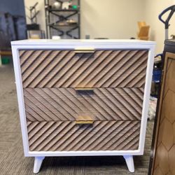Nightstand End Table Accent Storage Cabinet with 3 Drawers Narrow Entryway Cabinet, White & Natural