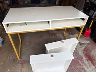 White desk gold legs