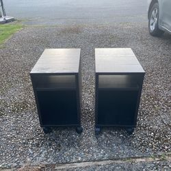 Black nightstand set/ desk shelf with wheels 